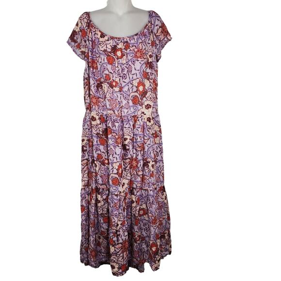 Knox Rose Dress Size XXL Purple Haze Multicolor Midi Short Flutter Sleeve Floral - Picture 3 of 13